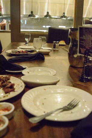 The aftermath of 8 men taking on the 72 oz Steak Challenge at Logan Steakhouse. Only 6 finished under the 60 minute time cap.