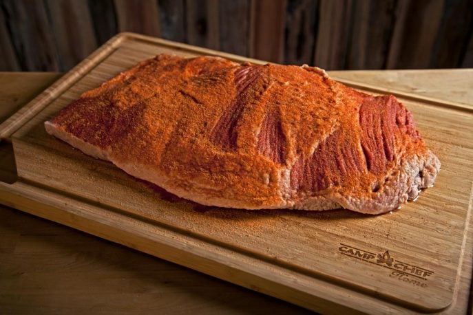 Bamboo cutting board with brisket