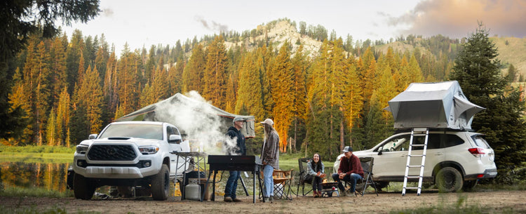 Stove in a mountain scene.