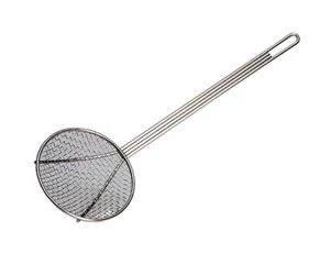 Load image into Gallery viewer, The Camp Chef Long Handled Skimmer features a nickel-plated handle and a round mesh basket, making it ideal for straining or lifting food from hot liquids.
