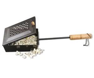 Load image into Gallery viewer, The Camp Chef Popcorn Popper features a long handle, wooden grip, and ventilated lid. Popped popcorn spills from the side, making it an ideal campfire accessory for your collection.
