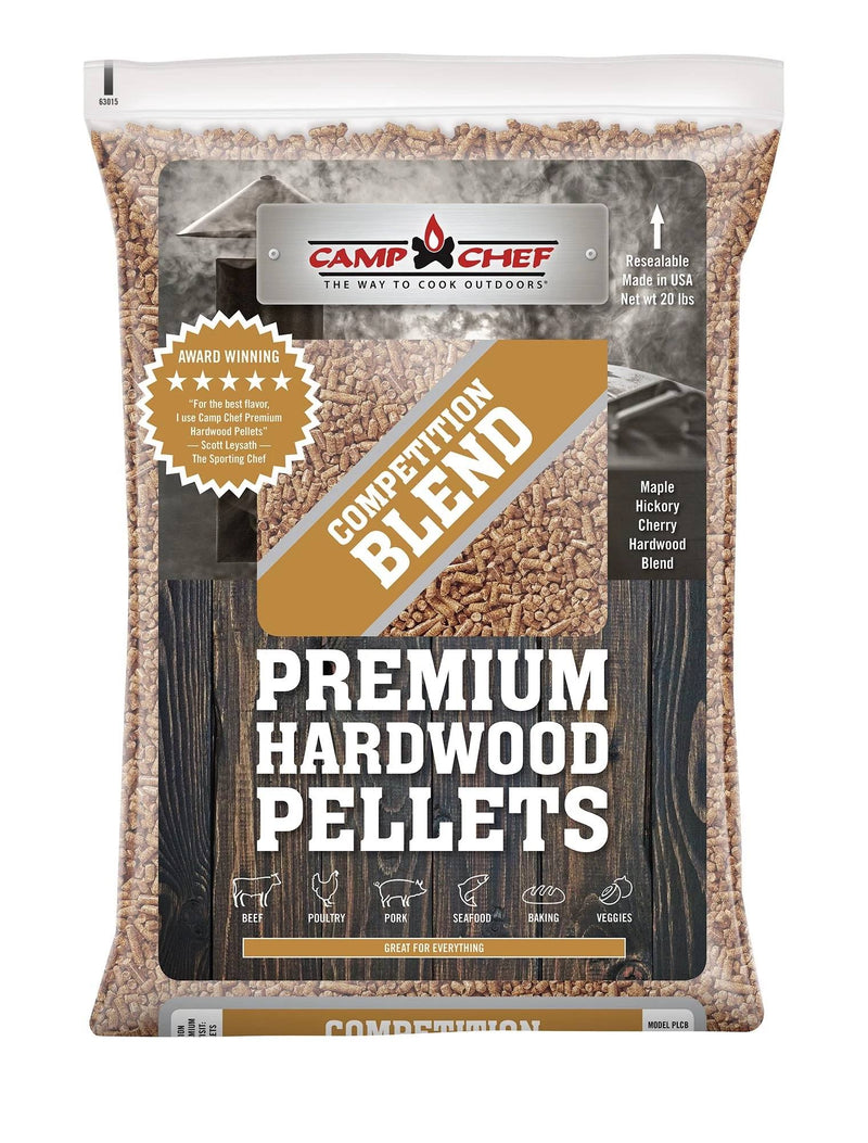 Load image into Gallery viewer, Camp Chef Hardwood Pellets, 20 lbs, blend maple, hickory, and cherry for rich smoke flavor. Award-winning resealable packaging keeps them fresh—ideal for meat, fish, vegetables, and more.
