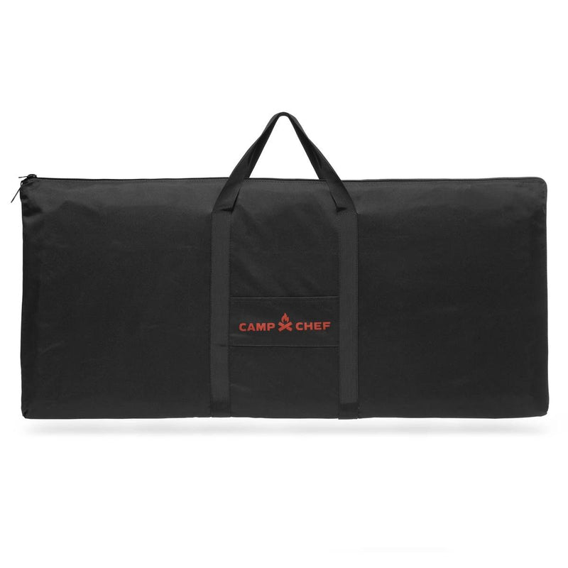 Load image into Gallery viewer, The Camp Chef Griddle Bag 16 - 3 Burner is a large black carry bag with two handles, a weather-resistant liner, and the red Camp Chef logo on the front pocket—ideal for transporting your Camp Chef griddle.
