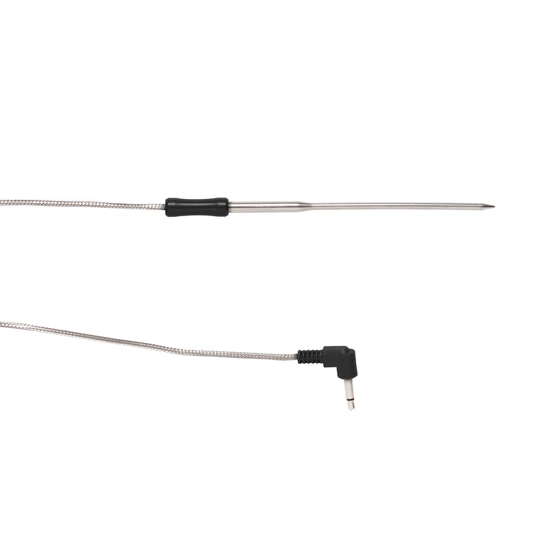 Load image into Gallery viewer, The Camp Chef Competition Meat Probe features a pointed tip, black handle, and long braided cable with a right-angle audio jack connector for precise temperature readings, shown against a white background.
