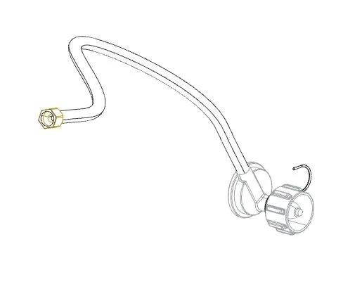 A technical line drawing of the Camp Chef Regulator Hose Set, showing a flexible hose with a hexagonal connector on one end and a Type 1 regulator with a large knob on the other.