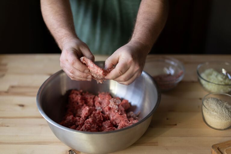 mixing ground meat