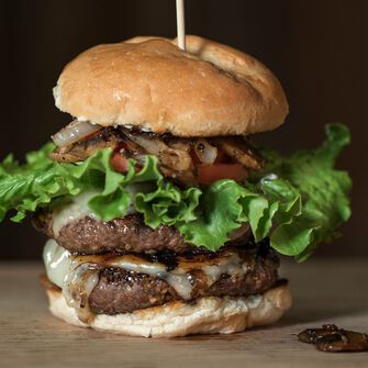 Grilled Onion and Mushroom Elk Burger