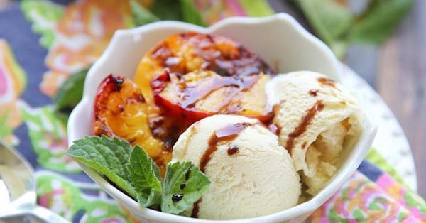 Grilled Peaches with Buttermilk Ice Cream Balsamic Glaze