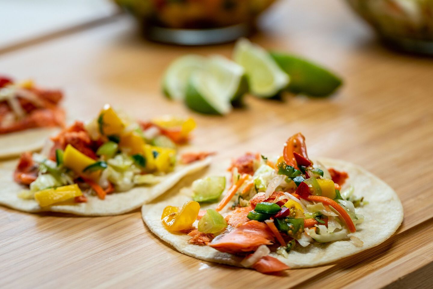 Salmon Tacos with Mango Salsa salmon fish tacos