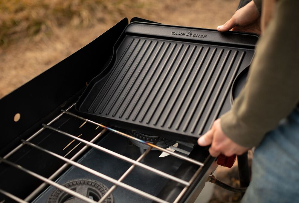 CUKOR Cast iron Griddle,Stove Top Griddle on Gas Grill, 17.13 x 9.06  Camping Griddle,Double Burner Pre-Seasoned Griddle For Outdoor/Indoor