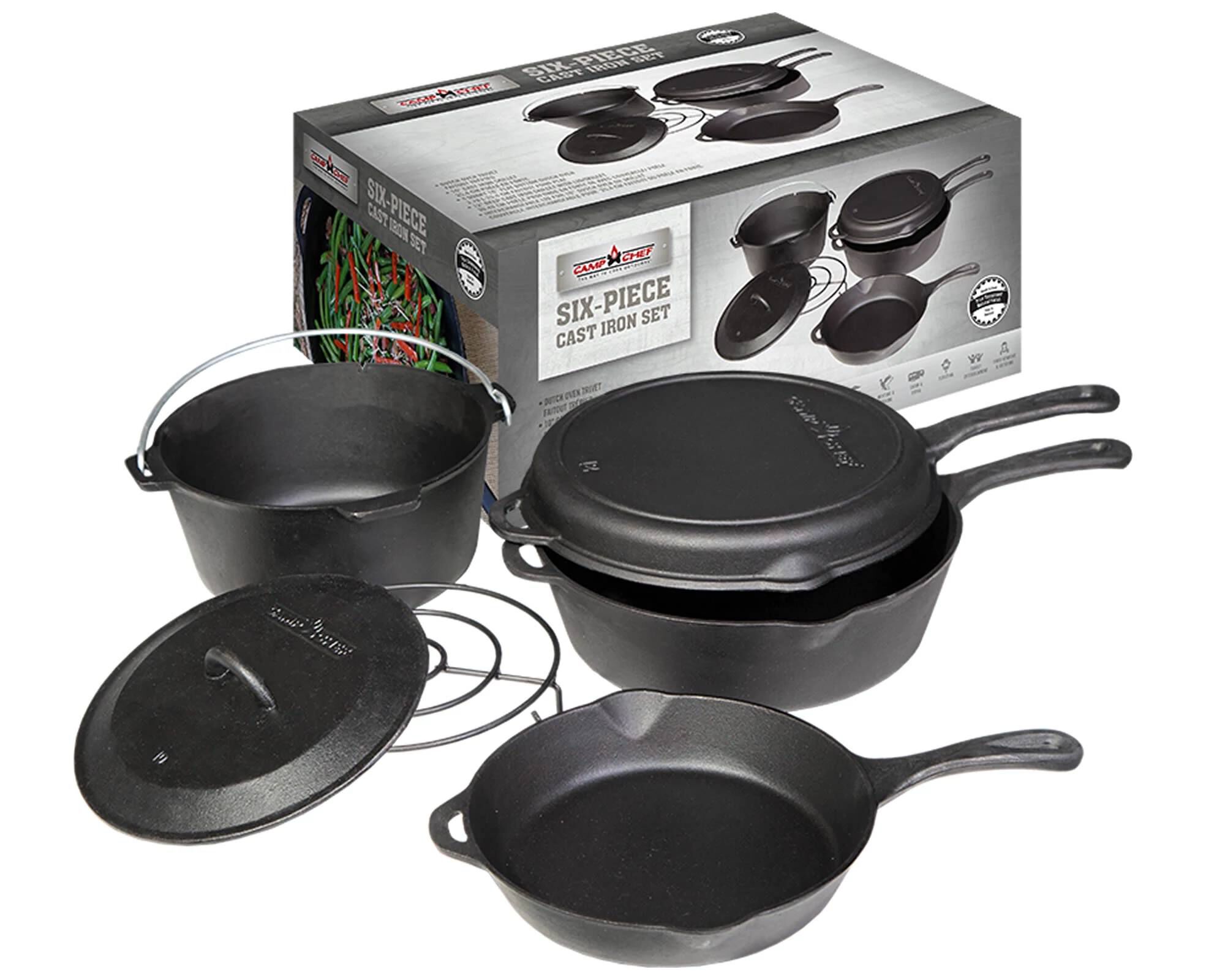 6 Piece Cast Iron Set and More Camp Chef