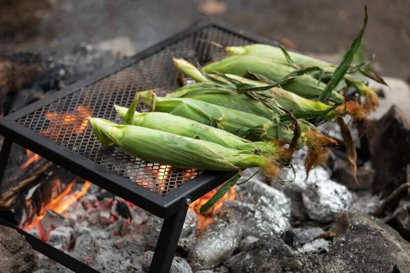 Camp chef lumberjack over fire grill shop
